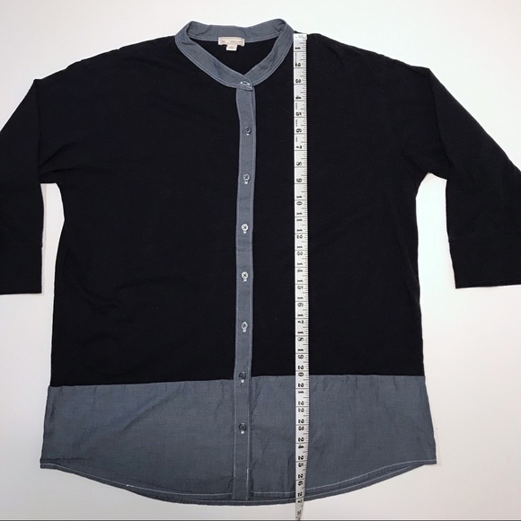 GAP button up tunic, navy blue knit with chambray - Picture 7 of 8